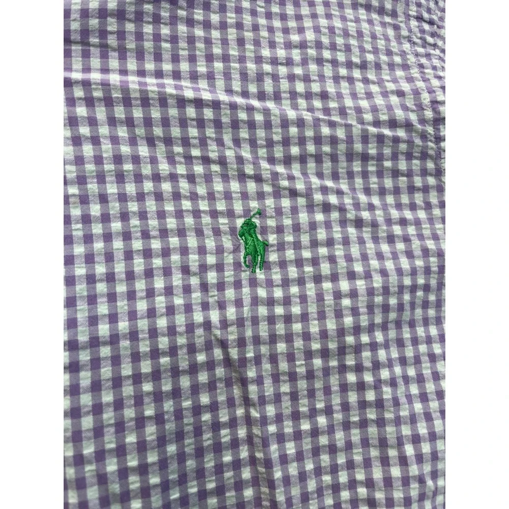 Ralph Lauren Mens Classic Fit Gingham Short Sleeve Button Down Shirt Purple M‎